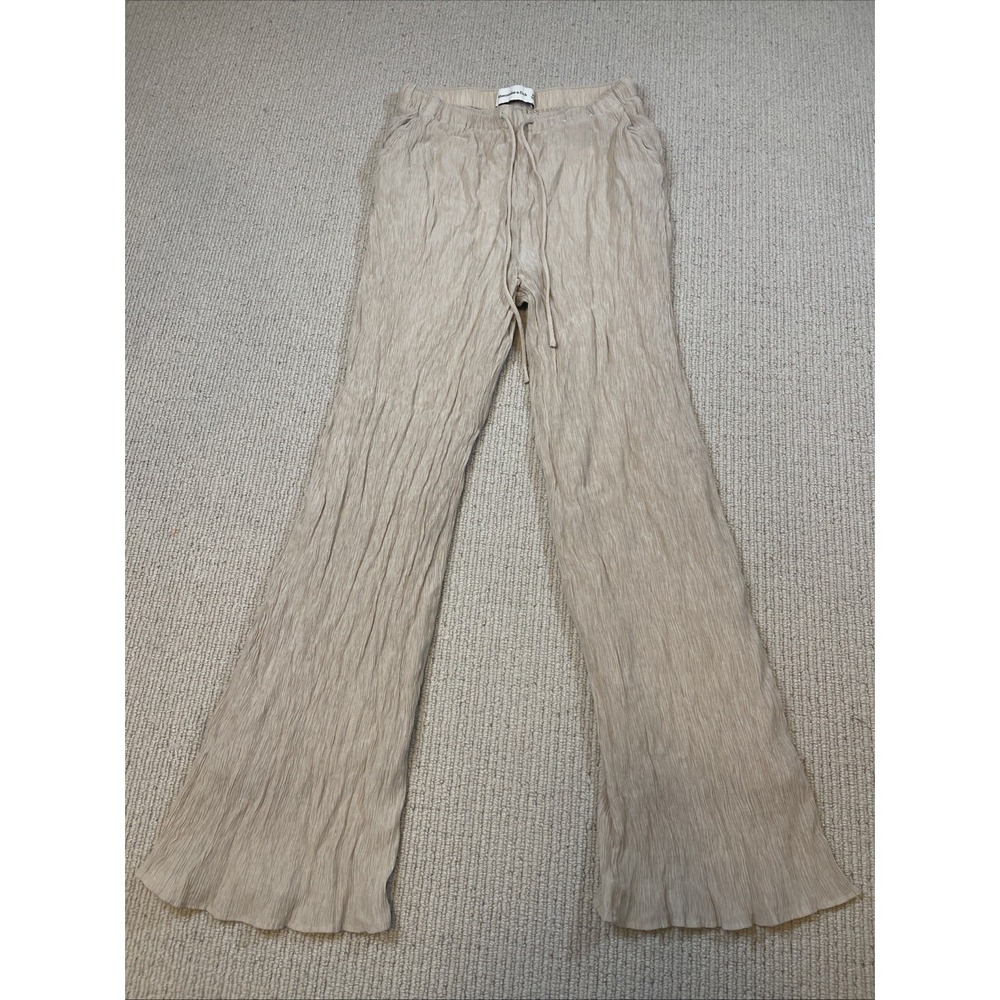 Abercrombie & Fitch Women's XL Crinkle Textured Pull-On Pant Beige Lined